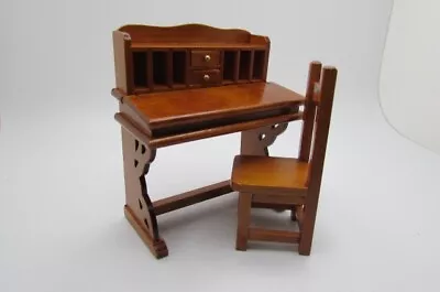 Dollhouse Miniature Wood Walnut Desk With Chair T6349-3 • $8.99