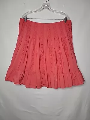 Venezia 100% Cotton Pink Eyelet Striped Pleated A Line Boho Skirt Womens Plus 18 • $14