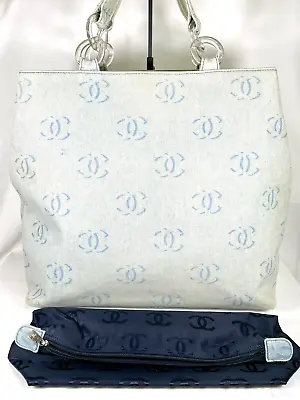 Rare CHANEL Tote Bag Denim CC Logo With Pouch Vintage Large • $599