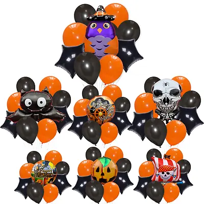 Halloween Balloons Ghost Party Decor Spider Pumpkin Skull Orange & Black Kids UK • $8.08