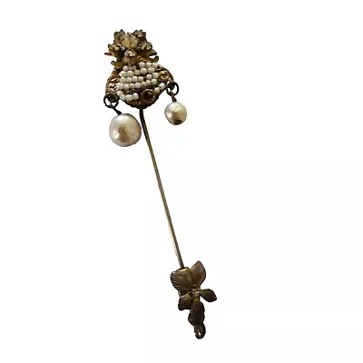 Vtg Miriam Haskell Signed Stick Pin Hat Lapel Dangly Rhinestone Pearl Flower • $34.97