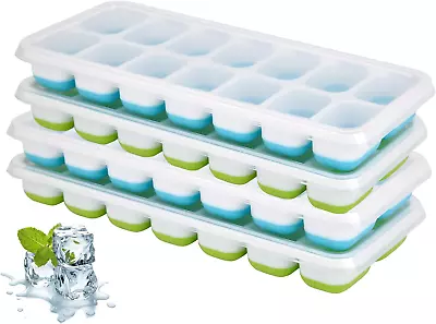 Ice Cube Tray Silicone Ice Tray 14 Ice Cube Molds With Lids For Drinks 4 Pack US • $10.79