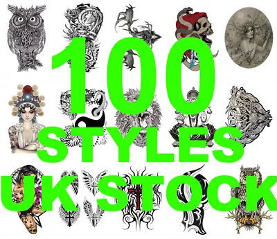 £2.50 • Buy 100 Styles!! Skull Feather Bird Tribal Wolf Tiger Dragon Eyes Temporary Tattoo