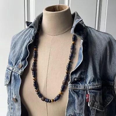 Mens Wood Necklace Hippie Beads Earthy Unisex 70s Style Retro 30” • $15.56