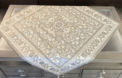 Luxury Brocade Fabric Table Cover Tablecloth 39 X 39 Oriental Gray ￼Christmas • $35