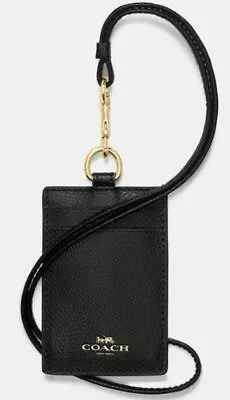 NWT Coach F73602 ID Lanyard In Signature Leather Black/Gold • $85.16