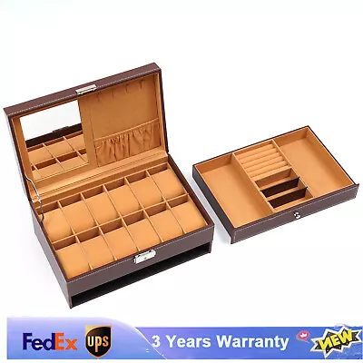 Mens Watch Box Case Organizer 12 Slots Watches Holder Jewelry Storage Display US • $41