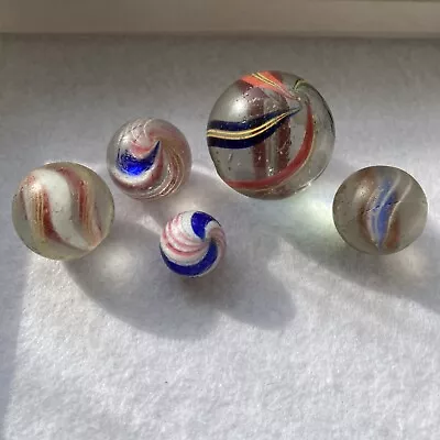 5 Antique German Handmade Marbles Peppermint & Redyellowgreen Colors • $49.99