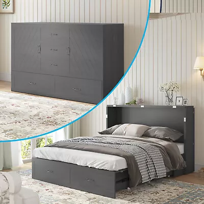 Murphy Bed With 4.7 Thick Foldable MattressQueen Size Bed With Charging Station • $1099.98