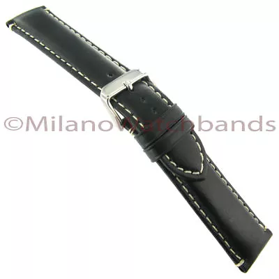 18mm Hadley Roma Black Contrast Stitched Oil Tan Leather Mens Band Regular 885 • $29.95