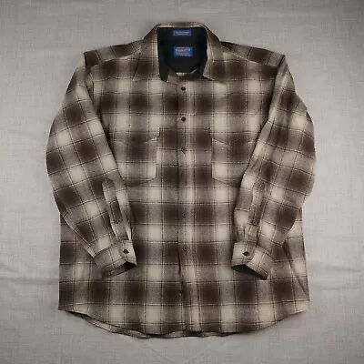 Pendleton Outdoorsman Shirt Mens Extra Large Wool Shadow Plaid Brown Beige Ombre • $90