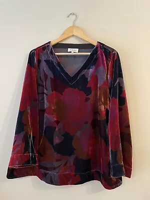 Sahara Multicoloured Winter Garden Velvet Top V Neck Oversized Size 4 UK 16/18 • £47.50