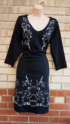 Studio Black White Paisley Print Long Sleeve V Neck Bodycon Bandage Dress 16 Xl • $37.32