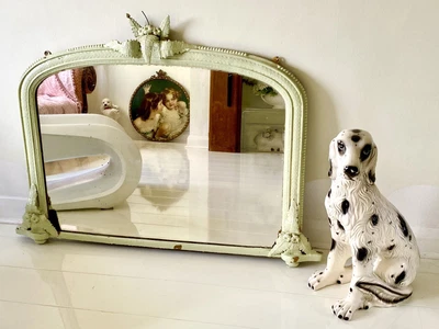 £155 • Buy Antique Victorian Large Over Mantle Mirror Leaves Foliage Green