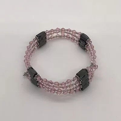 Magnetic Hematite And Pink Opaque And Faceted Bead Wrap Bracelet • $8