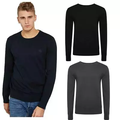 Mens Jumper Long Sleeve Light Knit Crew Neck Sweater Jersey Casual Knitwear Top • £8.95