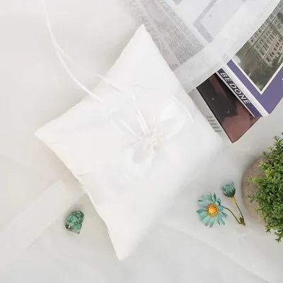 White Satin Bowknot Ring Bearer Pillow Holder Wedding Ring Pillow With Si USP UK • £15.29