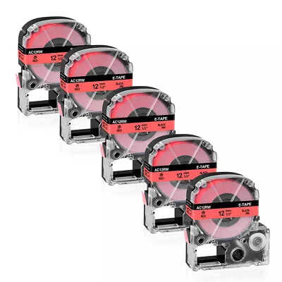 5PK Black On Red 1/2  Label Compatible For K-Sun 212BR Epson 212BRPX PX Tape • $21.85