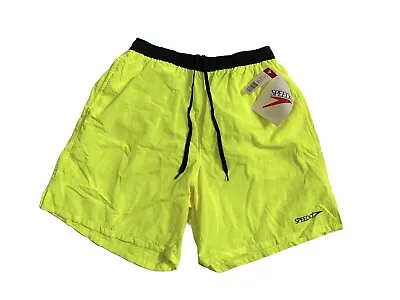 Vintage 90s Speedo Medium Yellow Mesh Lined Embroidered Swim Trunks Shorts • $12.99