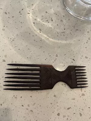 Vintage African Hand Carved Wooden Hair Comb Afro Pick Beautiful Dark Wood 7” • $10.89