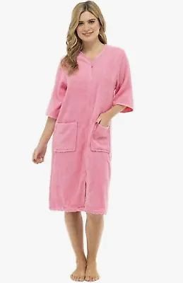 Ladies Zip Up Terry Towelling Dressing Gown 100% Cotton Bathrobe • £22.86