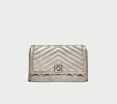 NWT Zara 100% Natural Leather Crossbody Bag Silver Beige Suede 8340/204 • $75