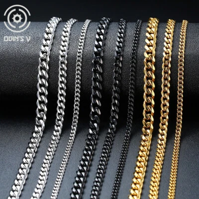 £6.99 • Buy Mens Womens Chain Silver Gold Black Stainless Steel Cuban Link Pendant Necklace