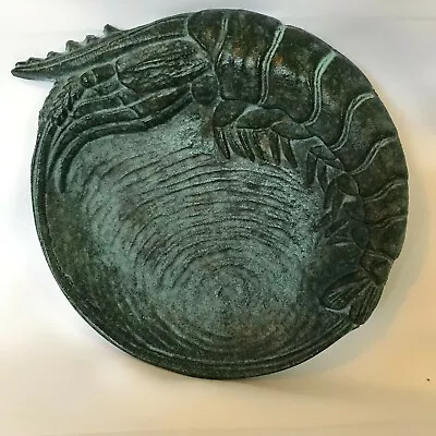 Green Metal Dish LOBSTER In WATER Design 7  Diameter Heavy Unusual Felt Bottom • $14.99