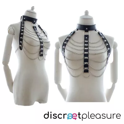 £15.99 • Buy Sexy Body Harness With Chains Halter Neck Choker Corset Bralette Fetish Bondage