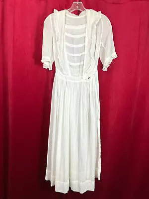 Late Edwardian Cotton Gauze Lawn Dress Suffraigette Teens Tea • $59.99