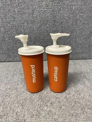 Vintage Tupperware Catsup And Mustard Condiment Pump Dispensers Ketchup Orange • $11.04