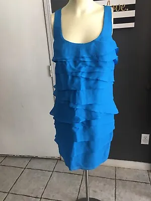 AR Shoshanna Womens Dress Size 2 Blue Tiered Sheath Silk Sleeveless April • $15