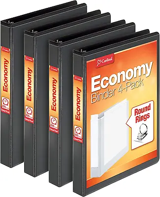 3 Ring Binder 1 Inch Round Ring Black 4 Pack Holds 225 Sheets • $18.33