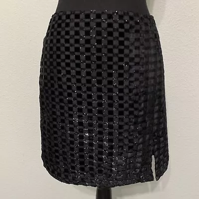 House Of Harlow 1960 Skirt XS Black Checkered  Velvet Metallic Sparkle Party • $19.99