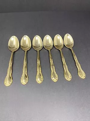 Continental Gold Tone Stainless Steel Flatware Japan Floral Scroll 6 Teaspoons • $17.99