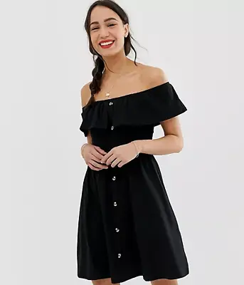 $25 • Buy New With Tags ASOS Tall Black Off Shoulder Mini Dress Cotton Sundress Size 16