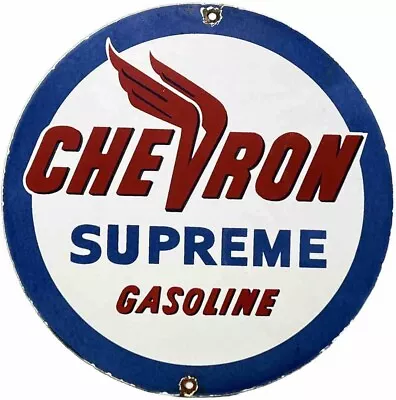 Vintage Chevron Gasoline Porcelain Sign Gas Station Pump Motor Oil Service • $116.38