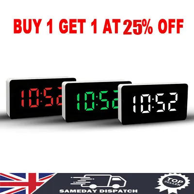 LED Lighted Digital Alarm Clock Mirror Large Display USB Powered Electric Small • £5.46