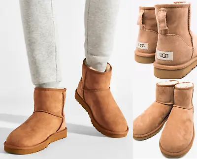 UGG Boots Classic Mini Boot Shearling Chestnut Suede Boots Shoes Boats • $194.39
