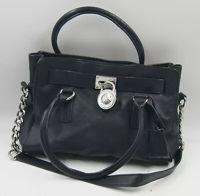 Michael Kors Women's Handbag Black Leather Hamilton Lock Satchel Shoulder Bag • $48.99