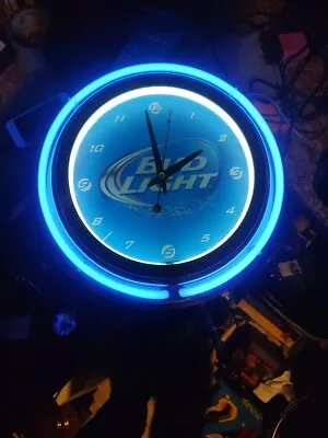 15  Bud Light Beer Blue Double Neon Clock Chrome Finish Man Cave Bar • $100