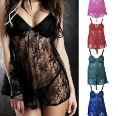 Women  Mini Dress Hot And Sexy Underwea Sleepwear  Babydoll 2 Piece Set Lingerie • £7.98