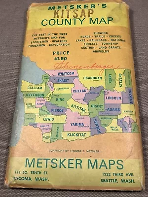 Vintage Metsker Map Kitsap County Washington 1950s • $6.99