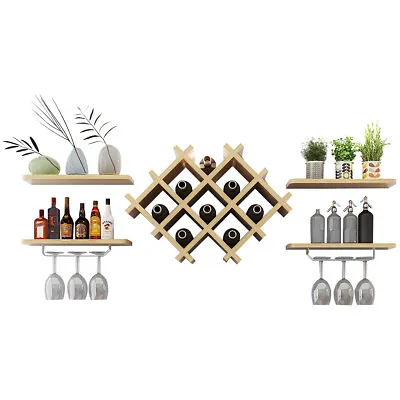 Wall Mounted Wine Rack Floating Bar Accessory Shelves Glass Storage & Display • £34.95