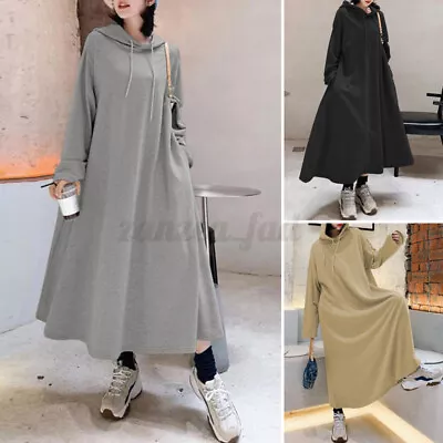 $37.61 • Buy ZANZEA Women Autumn Long Sleeve Casual Hoodie Maxi Dress Kaftan Sweater Jumper 