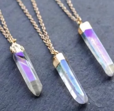 Gold Angel Aura Crystal Point Necklace Rainbow Quartz NEW NWT • $27.99