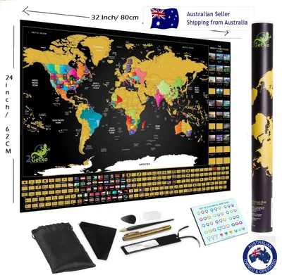 $39.95 • Buy Large Premium Deluxe Glossy Scratch Off World Map Poster Decor Atlas With Tools