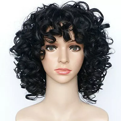 Women's Black Short Curly Wavy Synthetic Hair Cosplay Wigs Heat Safe Glueless  • $18.59