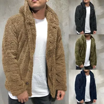 Men Coat Thicken Warm Winter Men Mens Solid Color Coat Fashion Fur Hooded • £15.44