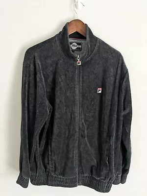 Vintage FILA Dark Grey Velour Zip Up Track Jacket Size Large L • $7